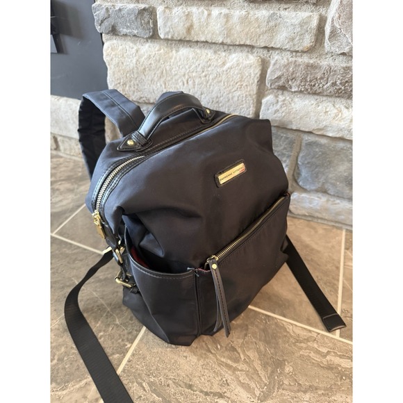 Adrienne Vittadini Women's Black With Gold Zippers Backpack Travel Bag - Picture 3 of 14